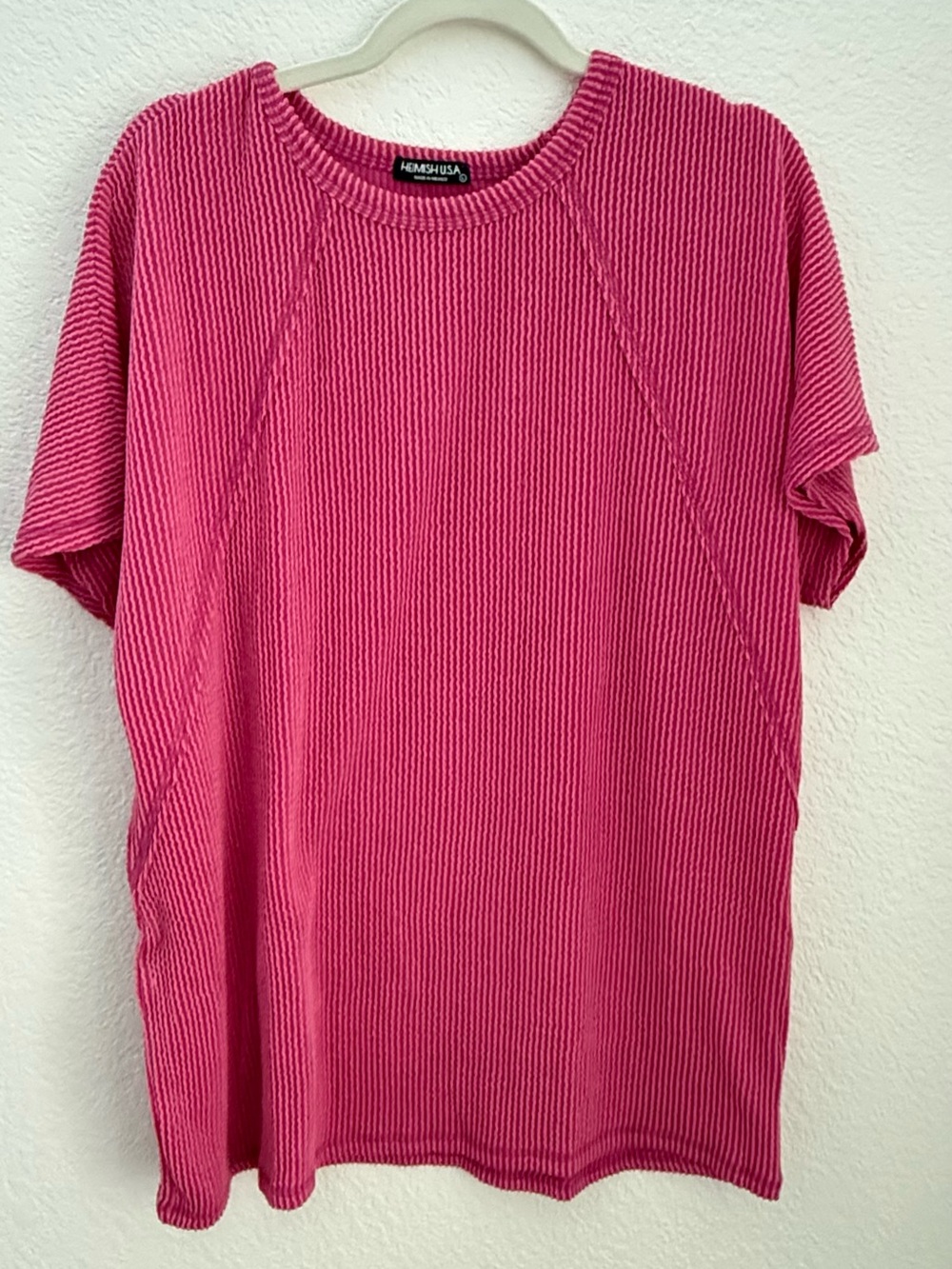HEIMISH USA Hot Pink Ribbed Short Sleeve Tee